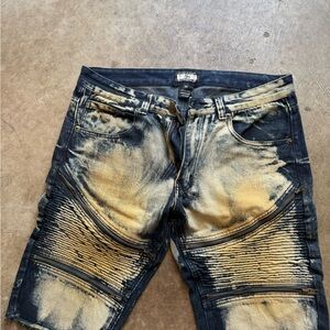 Men's Distressed Denim Shorts - Black and Tan